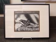 framed drawing of a bird