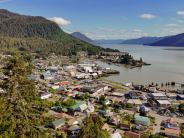 View of downtown Wrangell from uplands. 