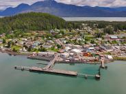 View of downtown Wrangell from water. 