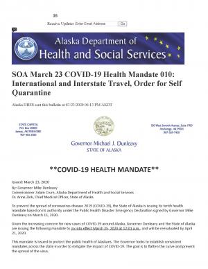 mandate covid alaska soa heath state march wrangell quarantine interstate self international order health travel