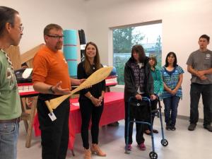 Vice-Mayor Prysunka and Borough Manager receiving Paddle from WCA on behalf of Sealaska