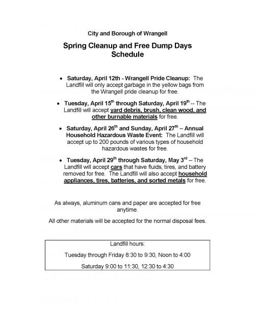 Spring Cleanup and Free Dump Days Wrangell Alaska